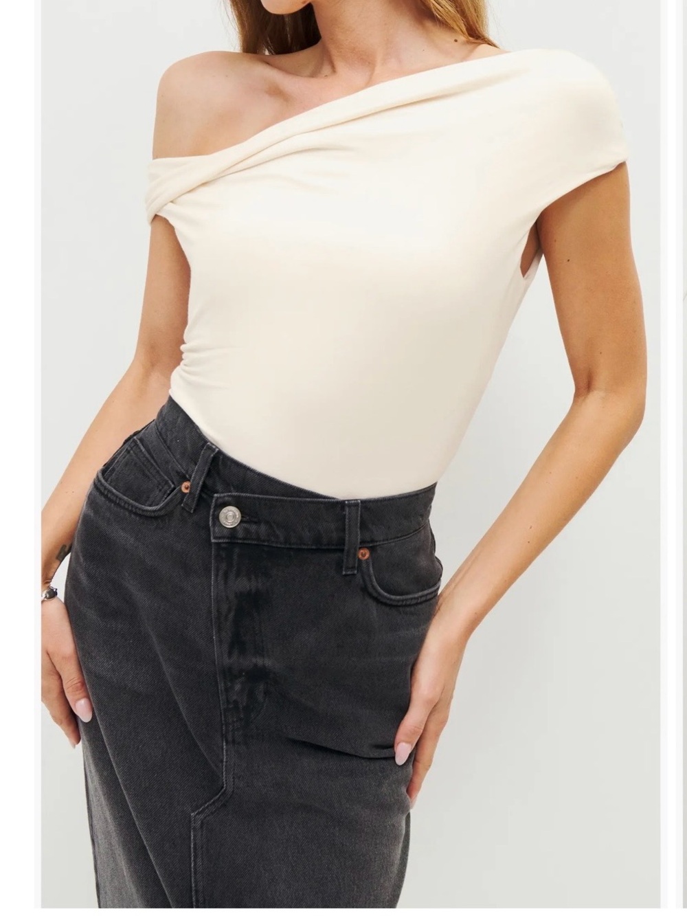 Reformation Cream Off-Shoulder Tank Top